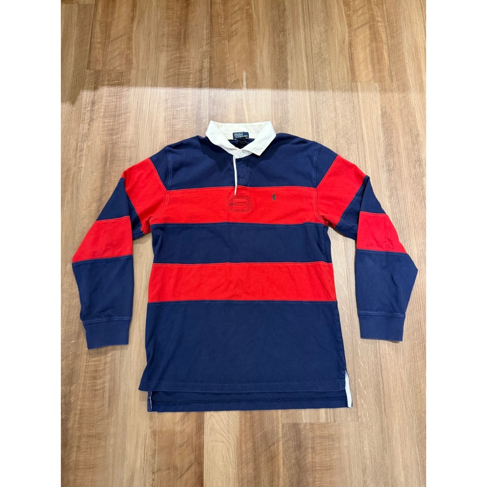 Polo Ralph Lauren Rugby Shirt Boys XL 20 Blue Red Striped Long Sleeve Pony Logo